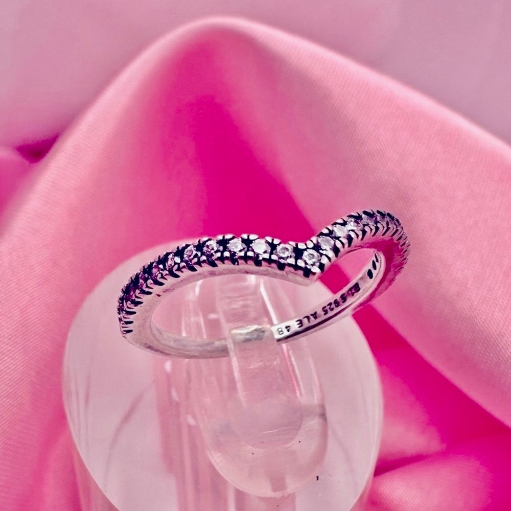Pandora Sparkling Wishbone Ring – Sterling Silver with CZ– Size 48 / US 4.5